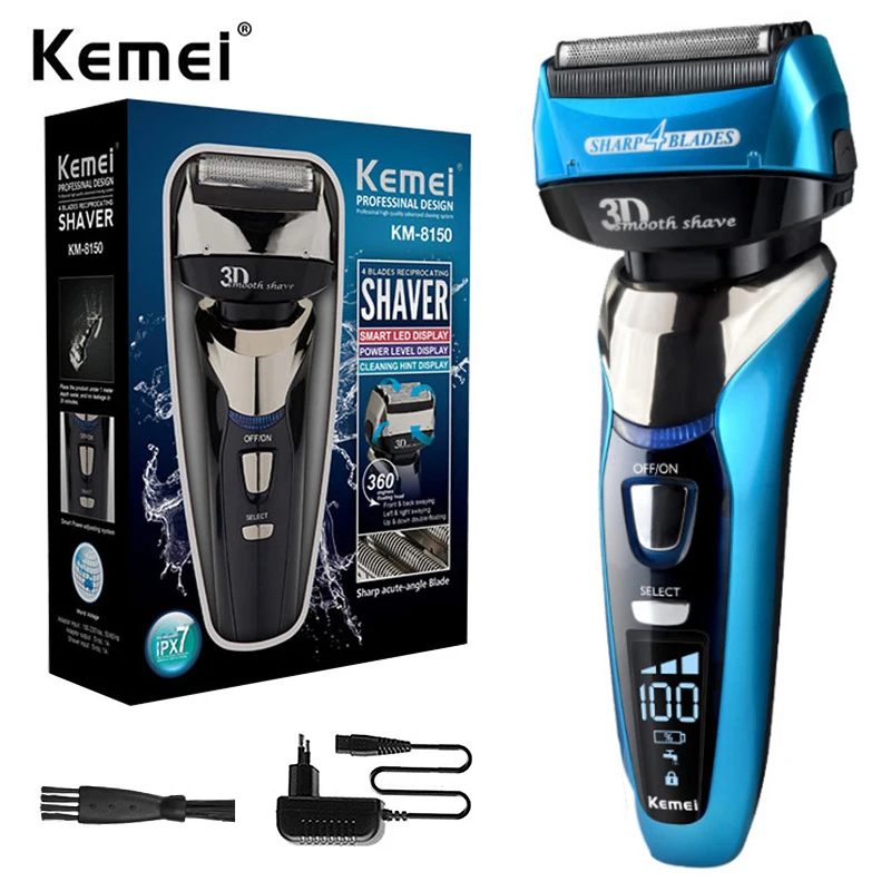 Kemei 8150 влажная сухая 3-скоростная аккумуляторная бритва для мужчин, электрическая бритва для бороды, система бритья лица с 4 лезвиями
Kemei 8150 влажная сухая 3-скоростная аккумуляторная бритва для мужчин, электрическая бритва для бороды, система бритья лица с 4 лезвиями