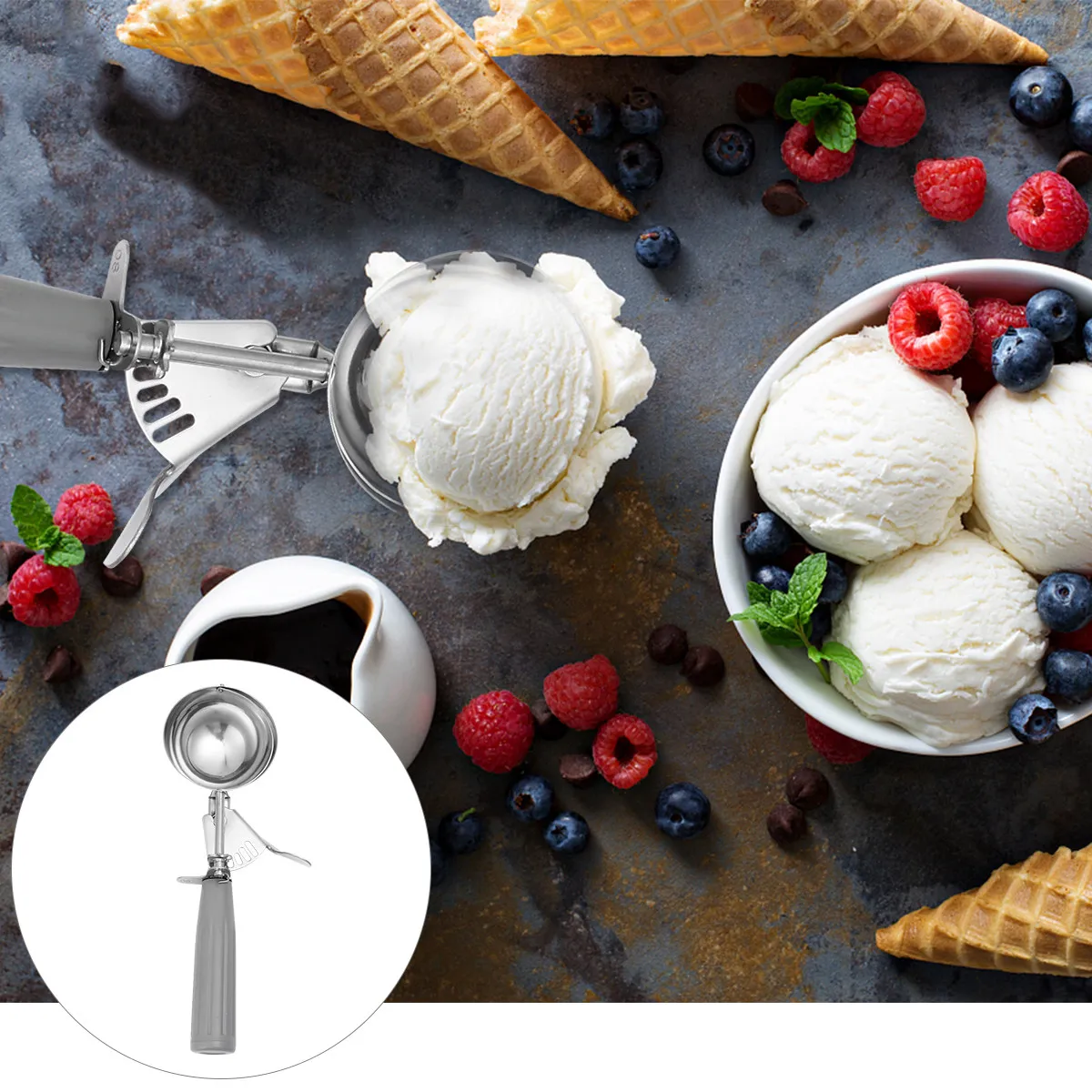 1Pcs Ice Cream Scoop Stainless Steel Long Handle Practical Fruit Ball Maker Dessert Spoon Lightweight for Home Cafe
1Pcs Ice Cream Scoop Stainless Steel Long Handle Practical Fruit Ball Maker Dessert Spoon Lightweight for Home Cafe