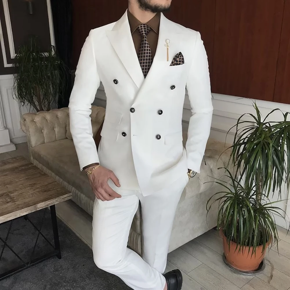 STEVDITG Elegant White Men's Suits Double Breasted Peak Lapel Formal Occasion Wedding Groom Full Set Tailor 2 Piece Jacket Pants
STEVDITG Elegant White Men's Suits Double Breasted Peak Lapel Formal Occasion Wedding Groom Full Set Tailor 2 Piece Jacket Pants