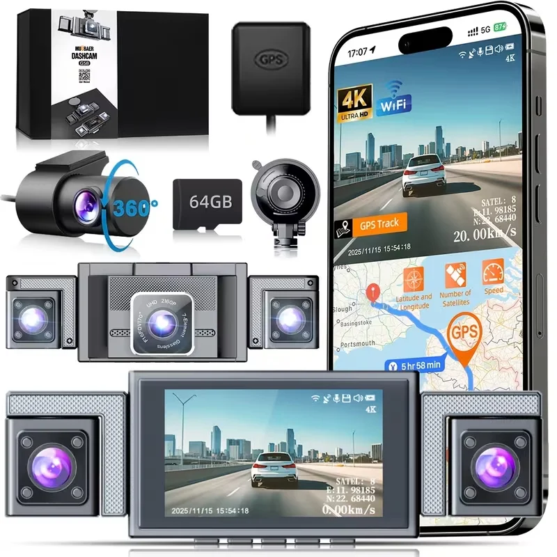 4 Channel Dash Cam 360° View Front Rear Inside & Left Right,4K+1080P*3 FHD Car Camera,5G WiFi & APP Control, External GPS, 8 IR Lamps Night Vision, G-Sensor, 24H Parking Mode, with a Free 64GB TF Card
4 Channel Dash Cam 360° View Front Rear Inside & Left Right,4K+1080P*3 FHD Car Camera,5G WiFi & APP Control, External GPS, 8 IR Lamps Night Vision, G-Sensor, 24H Parking Mode, with a Free 64GB TF Card