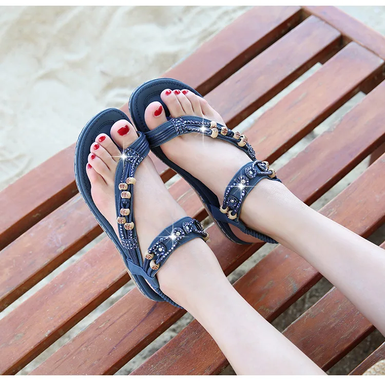 Women's Bohemian sandals, vintage rhinestone beaded sandals, round-toe flat sandals, cowhide soft-soled shoes
Women's Bohemian sandals, vintage rhinestone beaded sandals, round-toe flat sandals, cowhide soft-soled shoes