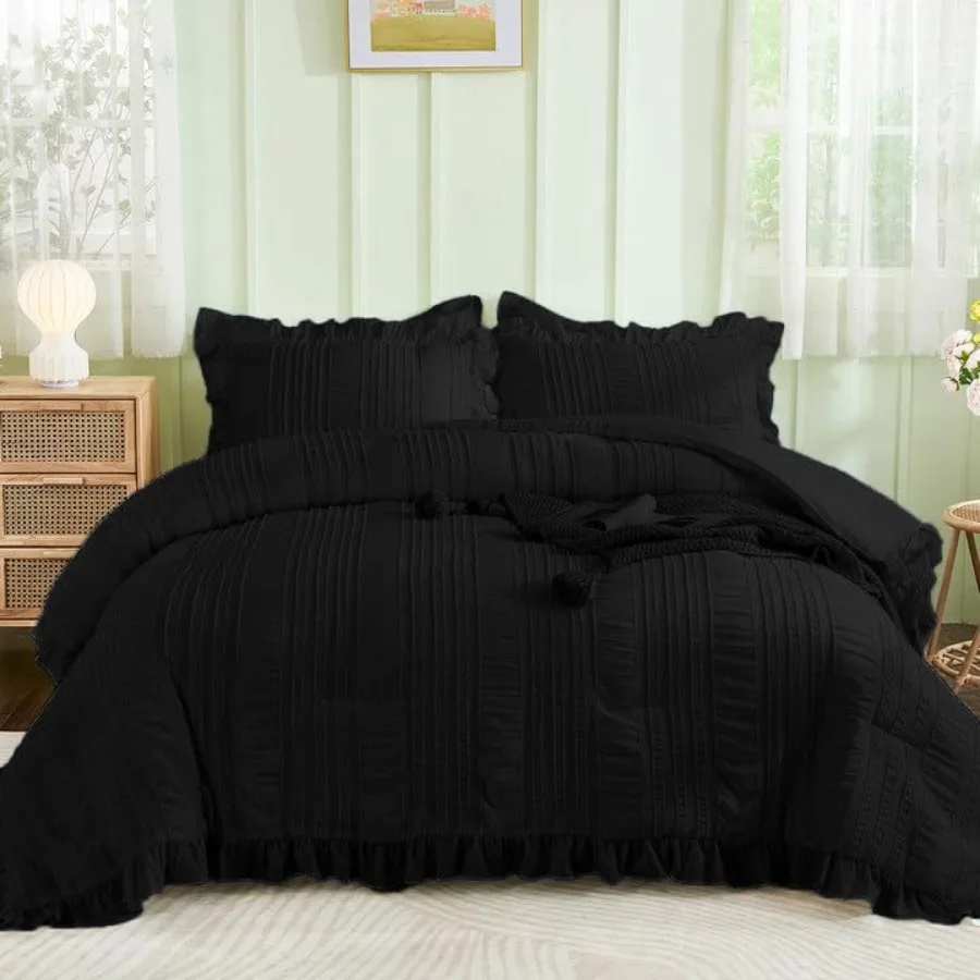 Comforter Set, 7 Pieces Ruffle Comforter Set with Sheets, Textured Bed in a Bag for Bed 104"×90
Comforter Set, 7 Pieces Ruffle Comforter Set with Sheets, Textured Bed in a Bag for Bed 104"×90