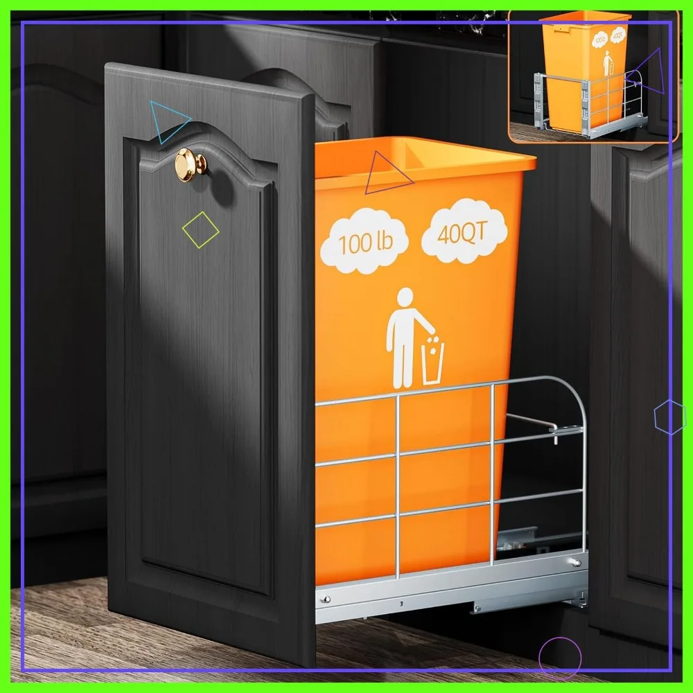 Pull Out Trash Can Under Cabinet, Soft-Close Slides, Heavy Duty 40 Qt for Kitchen, Requires 12"W x 17"D Opening
Pull Out Trash Can Under Cabinet, Soft-Close Slides, Heavy Duty 40 Qt for Kitchen, Requires 12"W x 17"D Opening