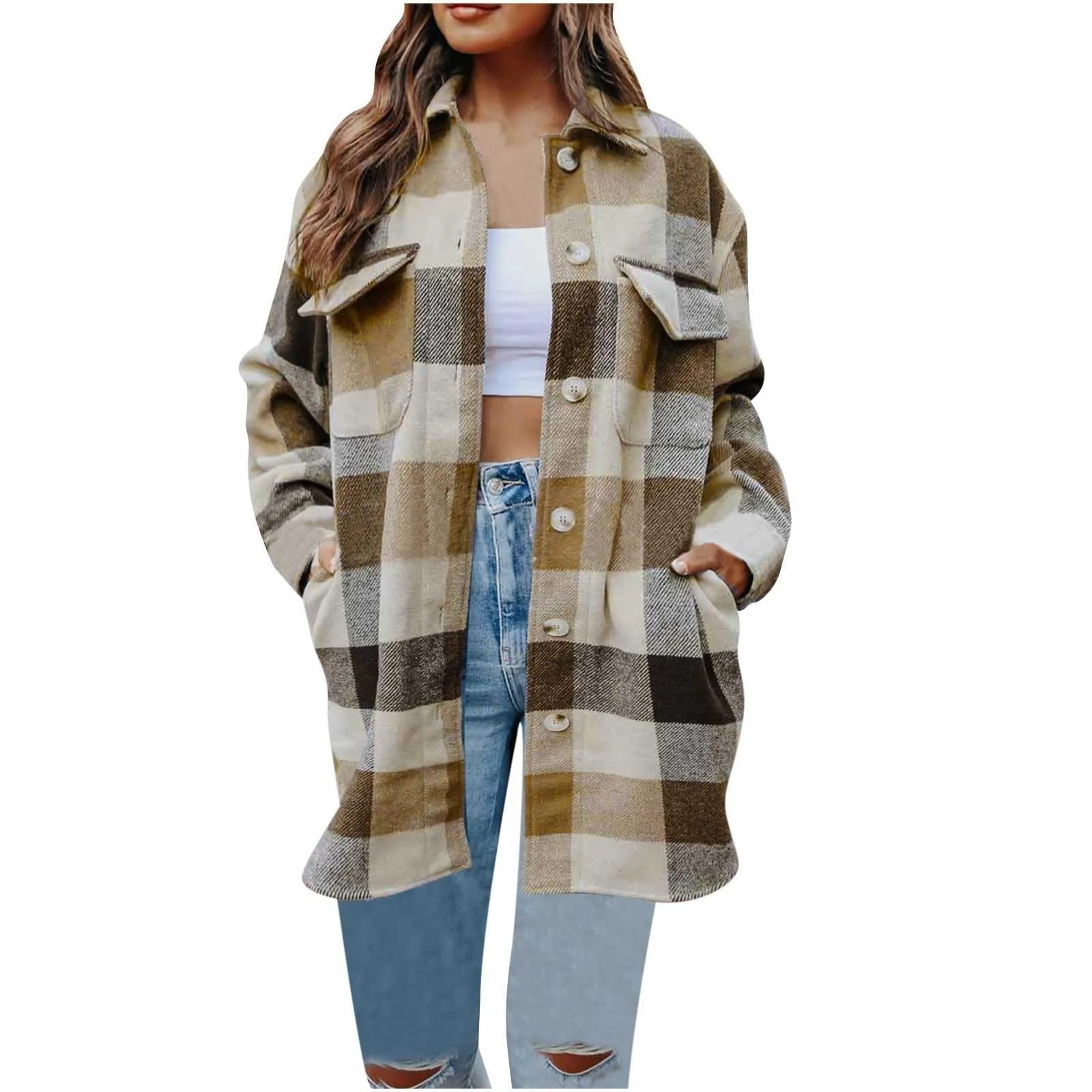 Spring Autumn Women'S Coat 2 Pocket Casual Loose Shirt Jacket Women Plaid Single-Breasted Outwears Women'S Clothing 2024
Spring Autumn Women'S Coat 2 Pocket Casual Loose Shirt Jacket Women Plaid Single-Breasted Outwears Women'S Clothing 2024