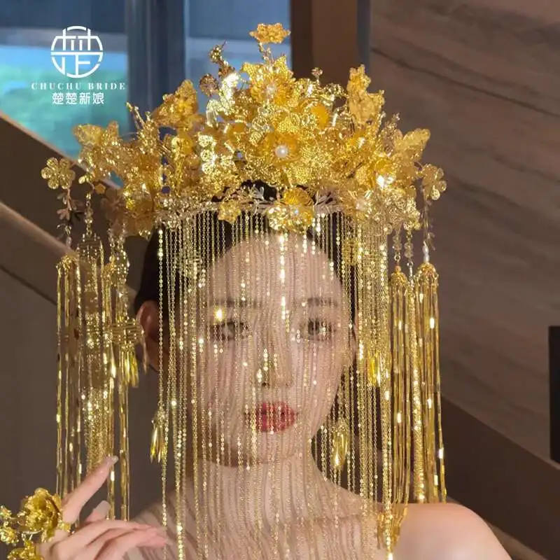 Bridal Accessories All Gold Phoenix Crown New Chinese Style Dragon and Phoenix Gown with Chinese Wedding Xiuhe Headpiece and
Bridal Accessories All Gold Phoenix Crown New Chinese Style Dragon and Phoenix Gown with Chinese Wedding Xiuhe Headpiece and