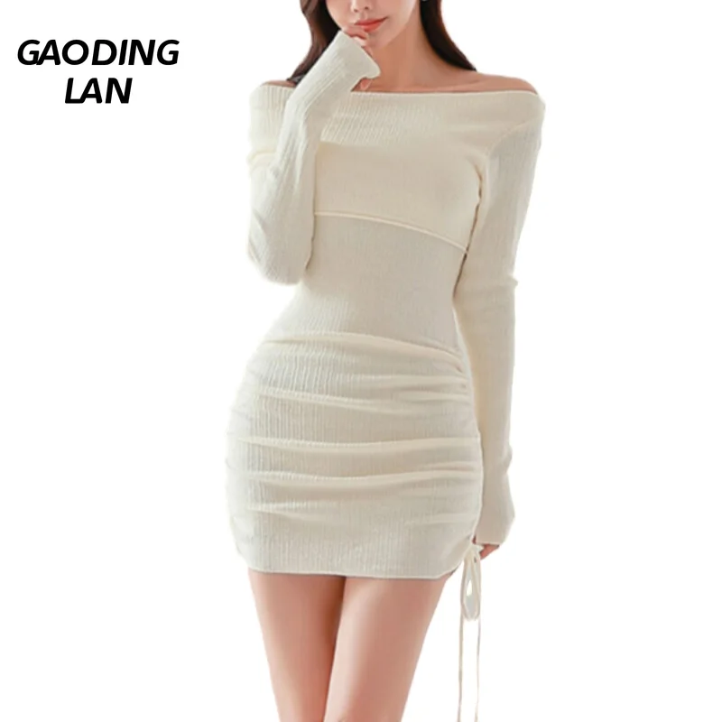 Spring Autumn Temperament Solid Long Sleeve Women Dress Sexy Slash Neck Tight Knitted Dresses Drawstring Mini Hip Wrap Dress
Spring Autumn Temperament Solid Long Sleeve Women Dress Sexy Slash Neck Tight Knitted Dresses Drawstring Mini Hip Wrap Dress