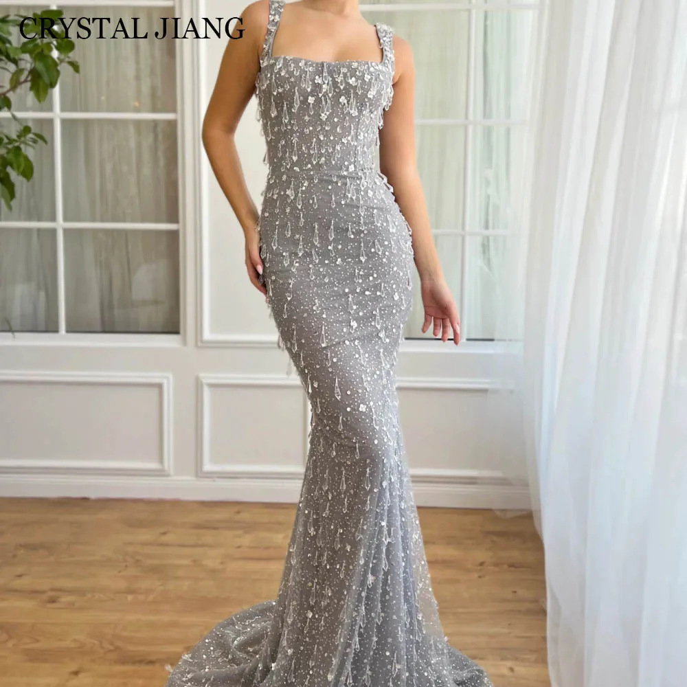 Elegant Long Silver Spaghetti Straps Sequin Sleeveless Mermaid Sweep Train Custom Made for Women Party Gowns
Elegant Long Silver Spaghetti Straps Sequin Sleeveless Mermaid Sweep Train Custom Made for Women Party Gowns