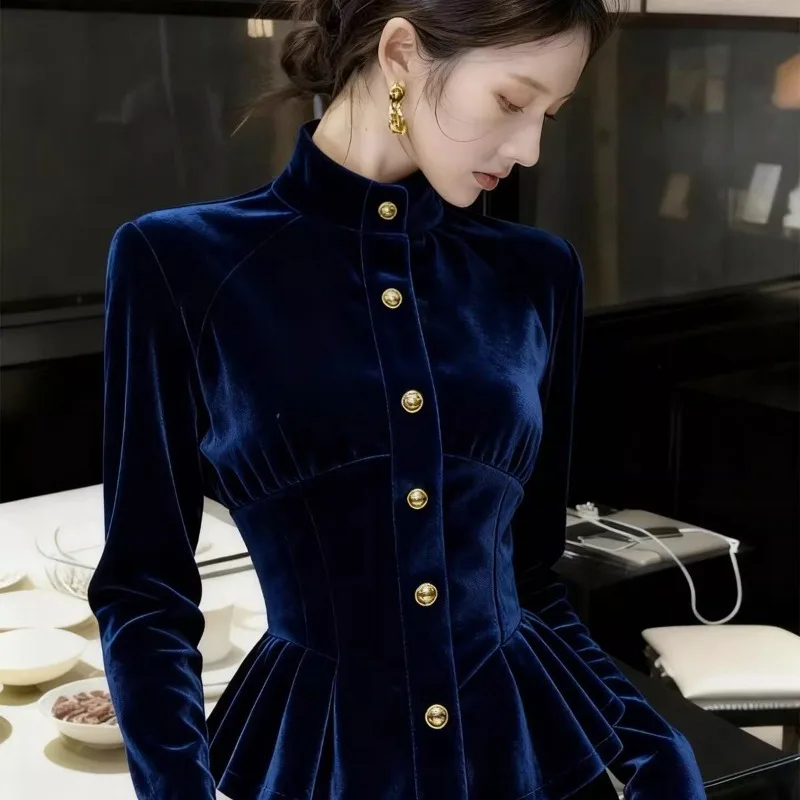 2025 Autumn and Winter High-end Blue Velvet Ruffled Shirt for Women Light Luxury Style Age Reducing Slim fit and Slimming Top
2025 Autumn and Winter High-end Blue Velvet Ruffled Shirt for Women Light Luxury Style Age Reducing Slim fit and Slimming Top