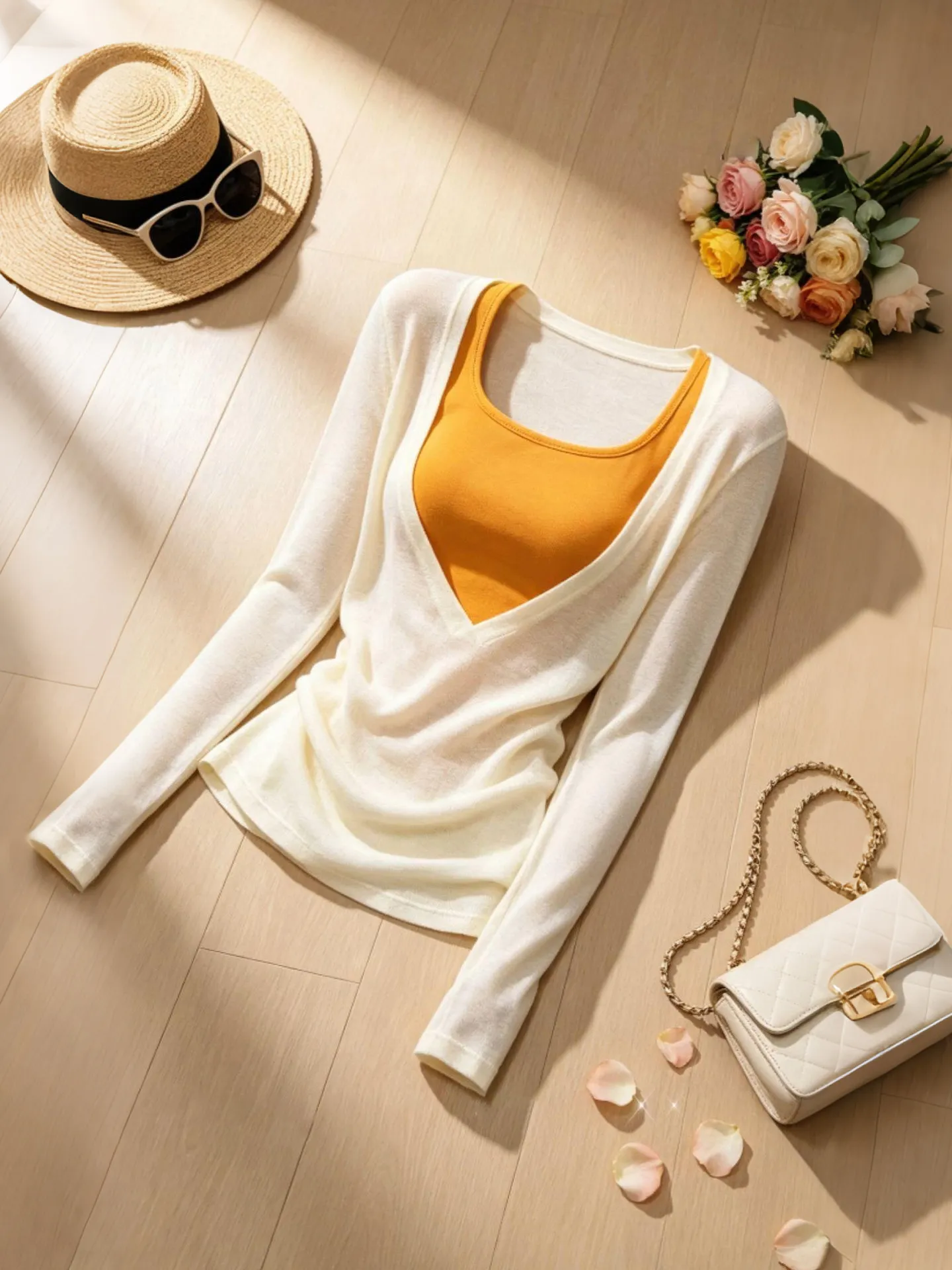 Fashionable Hollow out Design Women's Set 2026 New Style Summer Thin Long Sleeve V-neck T-shirt And Vest Two-piece Suit
Fashionable Hollow out Design Women's Set 2026 New Style Summer Thin Long Sleeve V-neck T-shirt And Vest Two-piece Suit