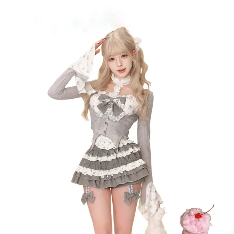 Japanese Sweet Cute Spring Autumn 3-piece Set Women Lace Tank Top Cardigan Flare Sleeve Cake Mini Skirt High Waist Skirt Suit
Japanese Sweet Cute Spring Autumn 3-piece Set Women Lace Tank Top Cardigan Flare Sleeve Cake Mini Skirt High Waist Skirt Suit