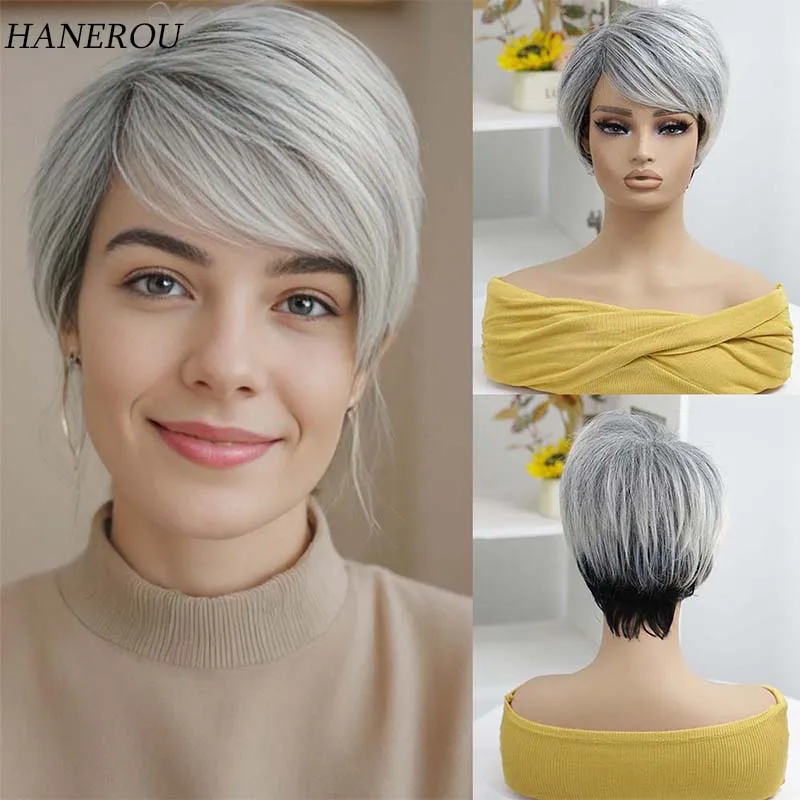 Short Straight Wig Pixie Cut Wigs For Women Gray Gradient Wigs Women Synthetic Hair Wig With Bangs Heat Resistant Fiber
Short Straight Wig Pixie Cut Wigs For Women Gray Gradient Wigs Women Synthetic Hair Wig With Bangs Heat Resistant Fiber