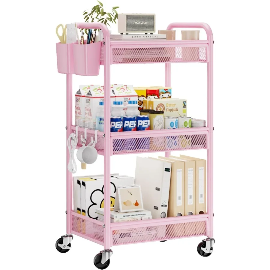 3 Tier Rolling Cart Metal Utility Storage Cart with Wheels Craft Cart Organizer with Hanging Cups Hooks Mesh Basket for Bedside
3 Tier Rolling Cart Metal Utility Storage Cart with Wheels Craft Cart Organizer with Hanging Cups Hooks Mesh Basket for Bedside