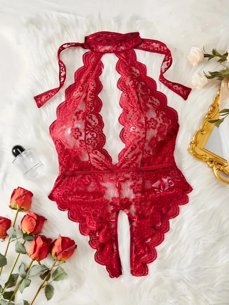 Women Clothing Red Hollow Out Halter Bodysuit Sexy Woman Body One Piece Lace Lingerie Erotic Crotchless Intimate Fetish Dress
Women Clothing Red Hollow Out Halter Bodysuit Sexy Woman Body One Piece Lace Lingerie Erotic Crotchless Intimate Fetish Dress