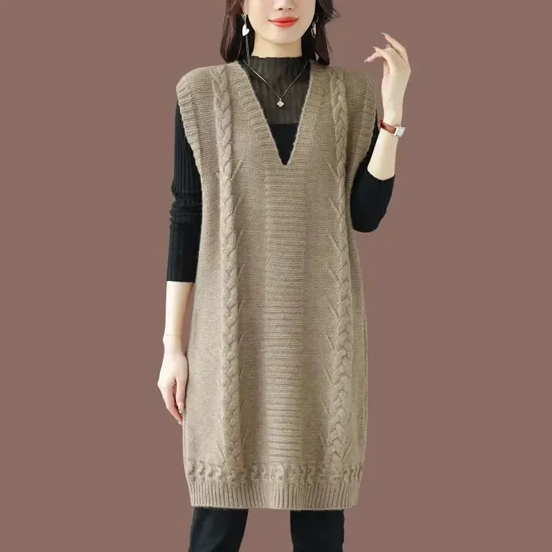 Осень-зима 2022, новый жилет средней длины, свободный вязаный жилет с v-образным вырезом, жилет без рукавов, свитер, вязаный свитер
Осень-зима 2022, новый жилет средней длины, свободный вязаный жилет с v-образным вырезом, жилет без рукавов, свитер, вязаный свитер