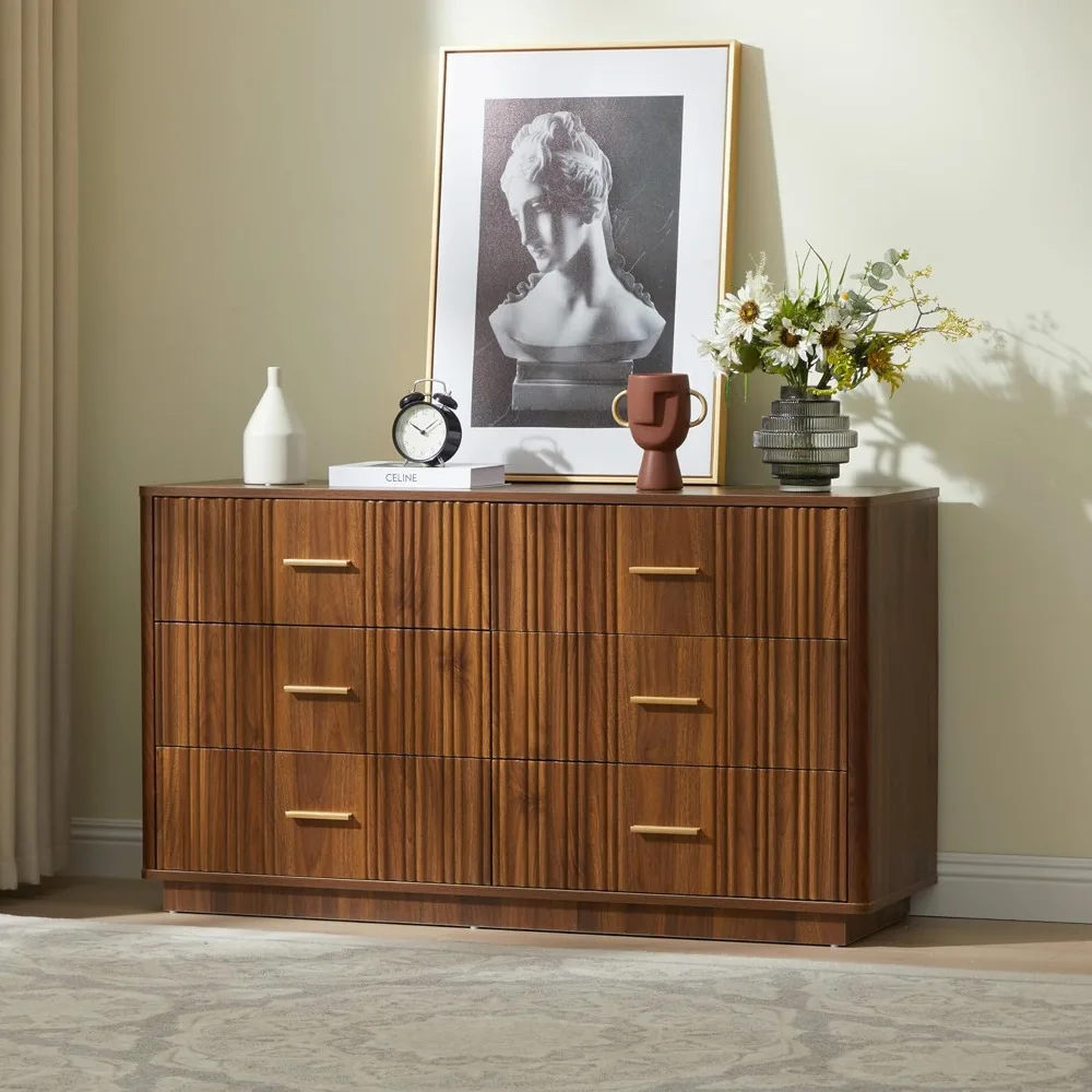 Fluted Double Dresser for Bedroom with 6 Drawers, 47" Wide Modern Chest of Drawers, Curved Profile Wood Storage Dressers TV Stan
Fluted Double Dresser for Bedroom with 6 Drawers, 47" Wide Modern Chest of Drawers, Curved Profile Wood Storage Dressers TV Stan