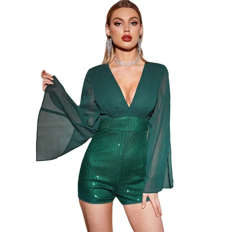 High Waist iny Sequin Trousers Suit Long Sve V-Ne Bell Sve Me Top Women's Summer Thin Polyester Fabric
High Waist iny Sequin Trousers Suit Long Sve V-Ne Bell Sve Me Top Women's Summer Thin Polyester Fabric