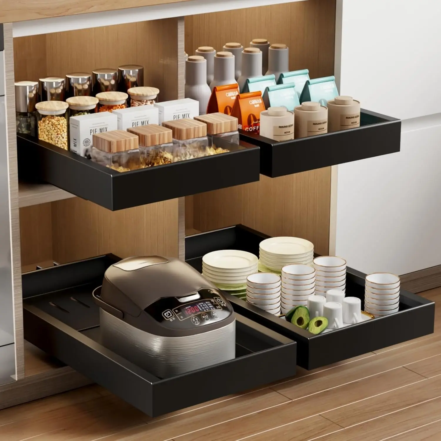 2 Pack Pull Out Cabinet Organizer,21.8" Deep Slide Out Drawer for Cabinets Adhesive Pull Out Drawers Heavy Duty Pull Out Shel
2 Pack Pull Out Cabinet Organizer,21.8" Deep Slide Out Drawer for Cabinets Adhesive Pull Out Drawers Heavy Duty Pull Out Shel