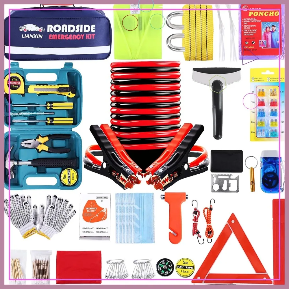 142-Piece Car Emergency Kit with Jumper Cables, Tow Strap & Safety Tools for Roadside Assistance
142-Piece Car Emergency Kit with Jumper Cables, Tow Strap & Safety Tools for Roadside Assistance