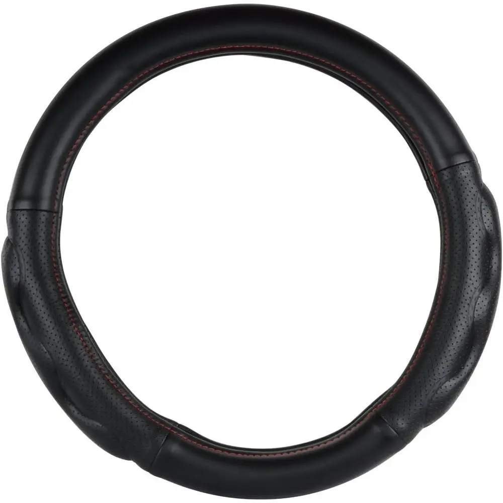 Deluxe Plus Series 18” Heavy Duty Steering Wheel Cover for Trucks, Buses, RVs and Utility Vehicles, Black w/red stitching
Deluxe Plus Series 18” Heavy Duty Steering Wheel Cover for Trucks, Buses, RVs and Utility Vehicles, Black w/red stitching