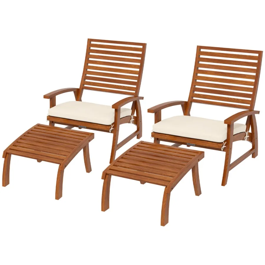 4Piece Outdoor Seating Group: Acacia Wood Cream Cushions Includes Footstools for Ultimate Relaxation
4Piece Outdoor Seating Group: Acacia Wood Cream Cushions Includes Footstools for Ultimate Relaxation