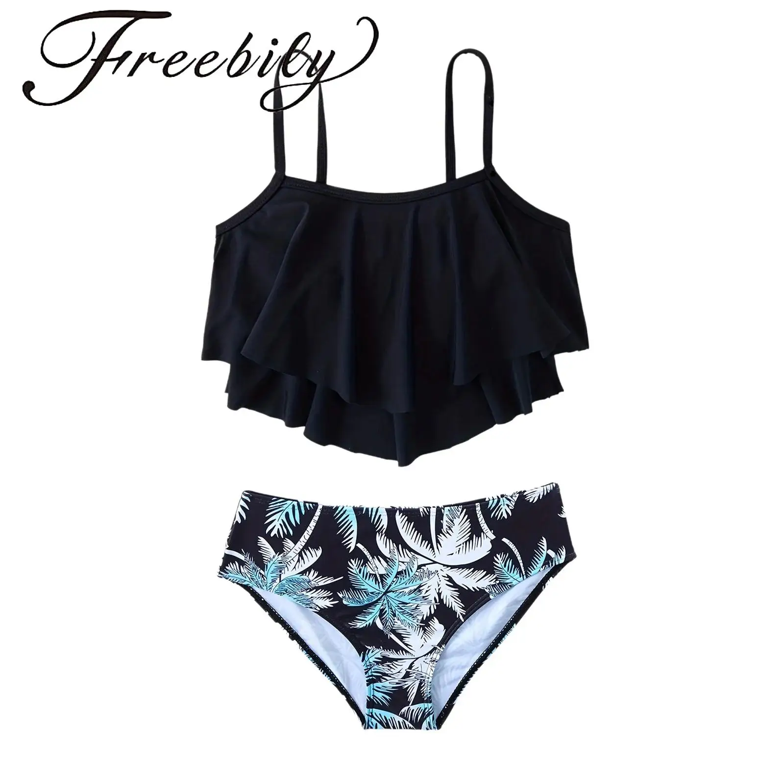 Girls Vacation Swimsuit Black Multi-ruffled Halter Swimwear Tropics Print Shorts Bottom Outfit Summer Cute Bikini Bathing Suit
Girls Vacation Swimsuit Black Multi-ruffled Halter Swimwear Tropics Print Shorts Bottom Outfit Summer Cute Bikini Bathing Suit