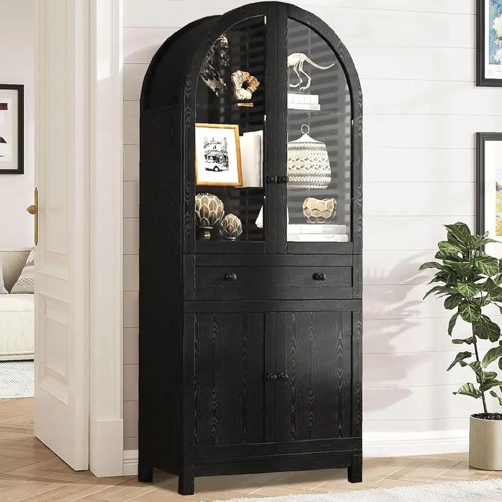 71"" Tall Arched Display Cabinet With Doors, Wood Modern Arched Bla Cabinet With Large Drawers & Adjustable Shelves, Versatile
71"" Tall Arched Display Cabinet With Doors, Wood Modern Arched Bla Cabinet With Large Drawers & Adjustable Shelves, Versatile