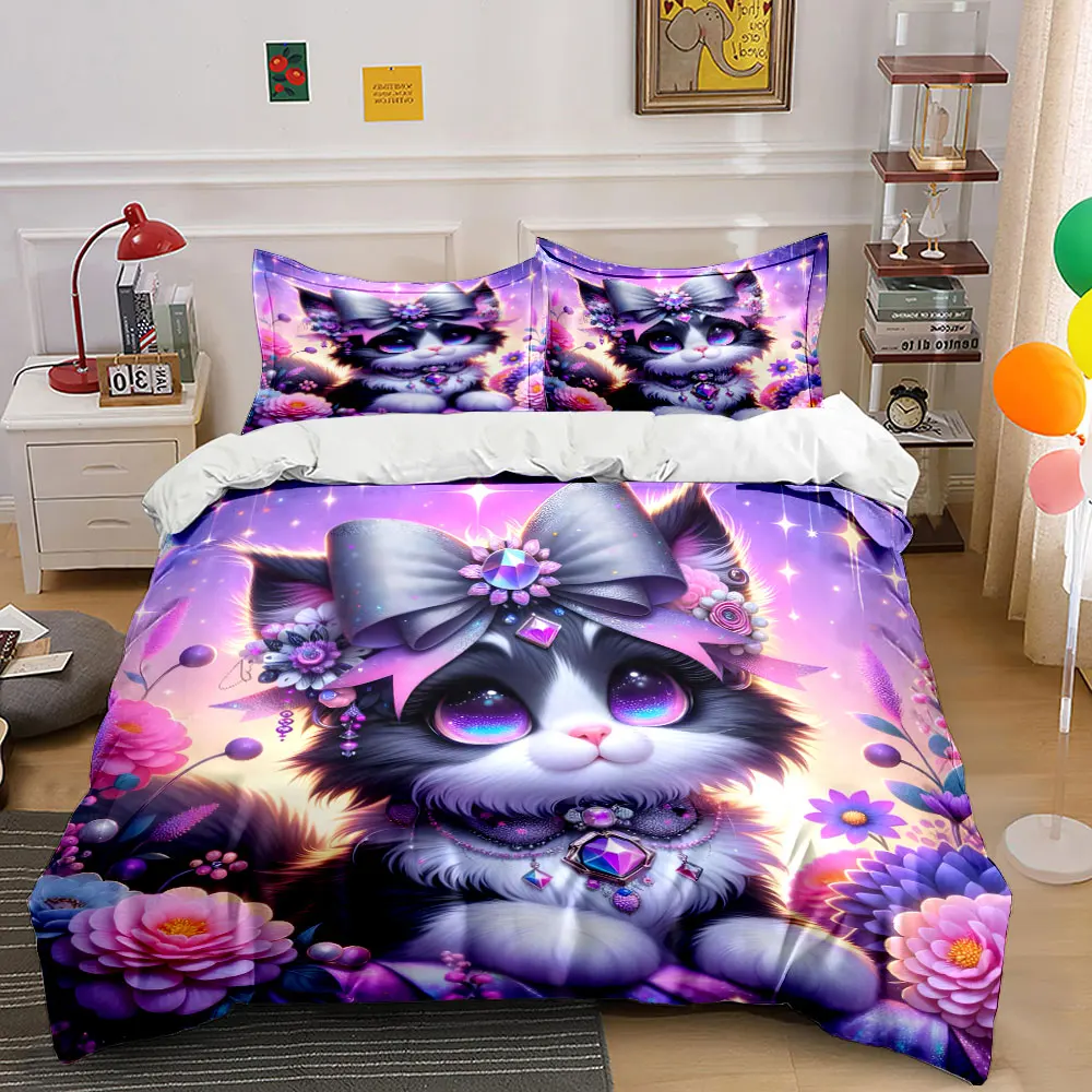 Dreamy cartoon kitten with a bow Print Soft Comfortable Duvet Cover Bedding Set Included 1*Duvet Cover 2*Pillowcases
Dreamy cartoon kitten with a bow Print Soft Comfortable Duvet Cover Bedding Set Included 1*Duvet Cover 2*Pillowcases