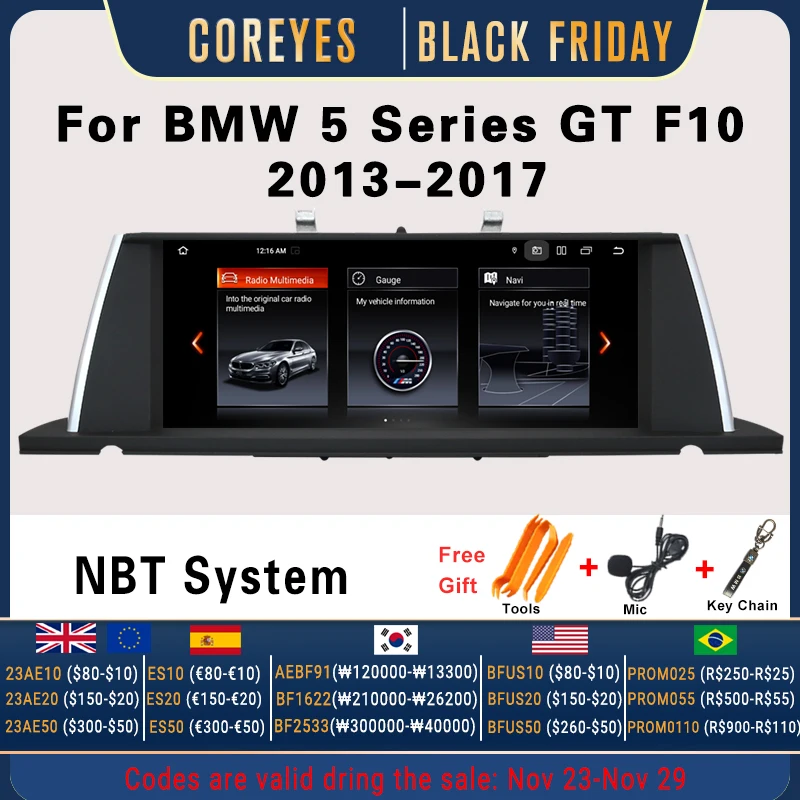 COREYES 10,25 "Carplay Android Auto для BMW 5 серии F10 GT 2013-2017 NBT система 1920*720P автомобильный радиоприемник мультимедийный плеер GPS 4G
COREYES 10,25 "Carplay Android Auto для BMW 5 серии F10 GT 2013-2017 NBT система 1920*720P автомобильный радиоприемник мультимедийный плеер GPS 4G