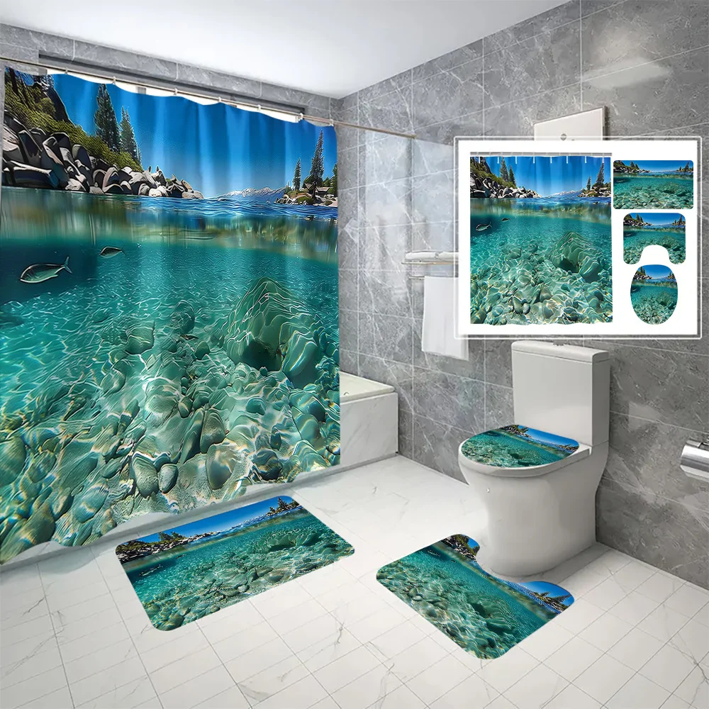 4-Piece Pool Print Shower Set - Digital Printed Polyester, Punch-Free Bathroom Curtain with Non-Slip Mat and Waterproof Trim
4-Piece Pool Print Shower Set - Digital Printed Polyester, Punch-Free Bathroom Curtain with Non-Slip Mat and Waterproof Trim