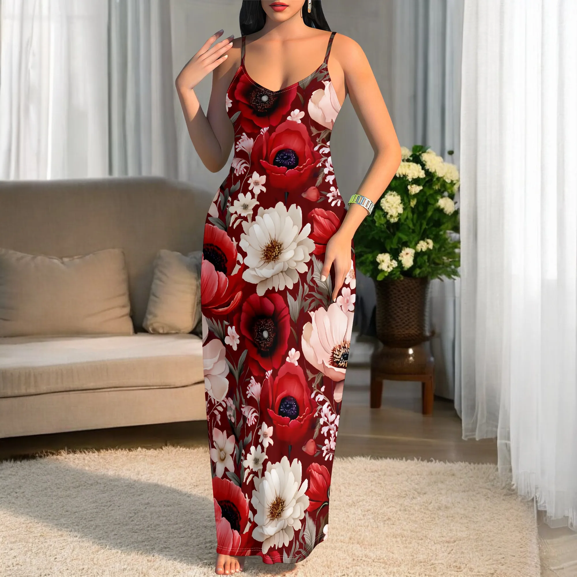 Women's Spaghetti Strap Fashion Watercolor Floral Pattern Maxi Dresses Sexy Ribbed Bodycon Sleeveless Dresses V Neck Long Dress
Women's Spaghetti Strap Fashion Watercolor Floral Pattern Maxi Dresses Sexy Ribbed Bodycon Sleeveless Dresses V Neck Long Dress