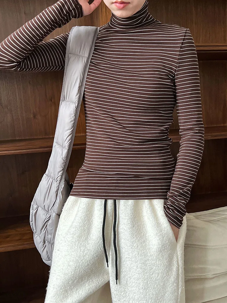 Women Black Striped With Fleece Thick Elegant T-shirt New Turtleneck Long Sleeve Fashion Tide Spring Autumn
Women Black Striped With Fleece Thick Elegant T-shirt New Turtleneck Long Sleeve Fashion Tide Spring Autumn
