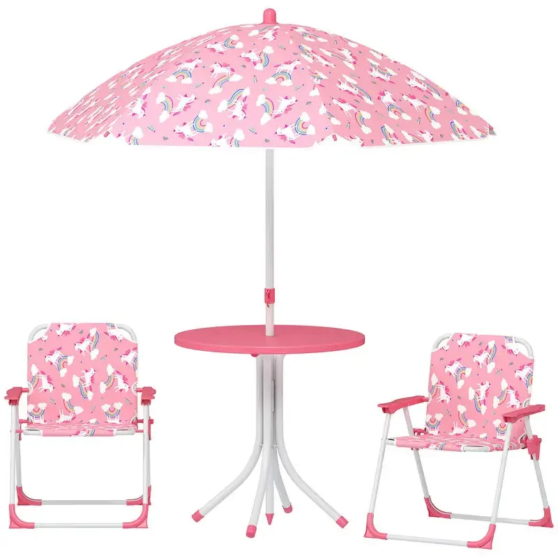 Kids Patio Table and Chair Set, Kids Garden Furniture with Umbrella, 4-Piece Bistro Set for Garden, Pink
Kids Patio Table and Chair Set, Kids Garden Furniture with Umbrella, 4-Piece Bistro Set for Garden, Pink