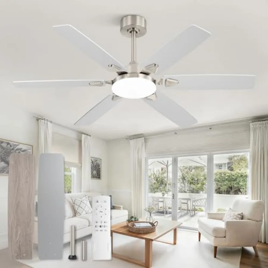 52 Inch Indoor/Outdoor Ceiling Fan with Lights, ABS Blades, Matte Black/White Finish, Quiet DC Motor 3CCT 6-Speed Remote for Li
52 Inch Indoor/Outdoor Ceiling Fan with Lights, ABS Blades, Matte Black/White Finish, Quiet DC Motor 3CCT 6-Speed Remote for Li