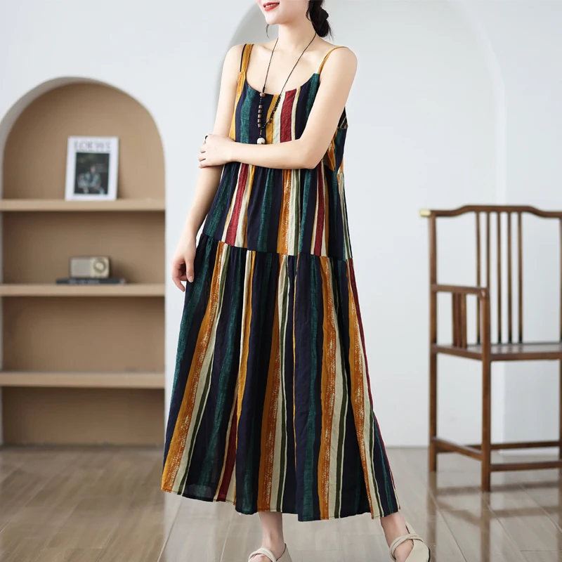 Новое летнее свободное женское длинное платье длиной до колена в полоску с художественным растительным принтом, повседневное платье из хлопка и полиэстера
Новое летнее свободное женское длинное платье длиной до колена в полоску с художественным растительным принтом, повседневное платье из хлопка и полиэстера