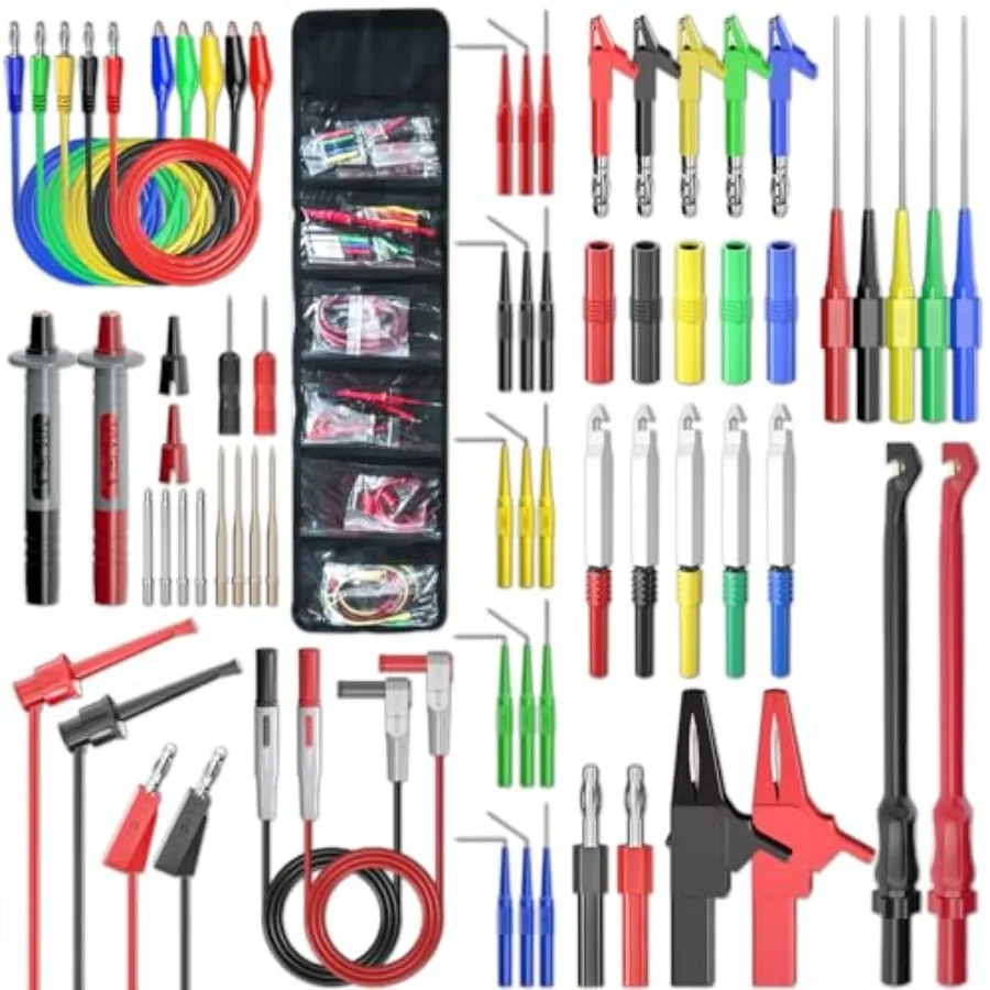 Multimeter Test Leads Kit with Replaceable Probes Set Banana Plug to Test Hook Leads Alligator Clips and Wire Piercing Probes f
Multimeter Test Leads Kit with Replaceable Probes Set Banana Plug to Test Hook Leads Alligator Clips and Wire Piercing Probes f