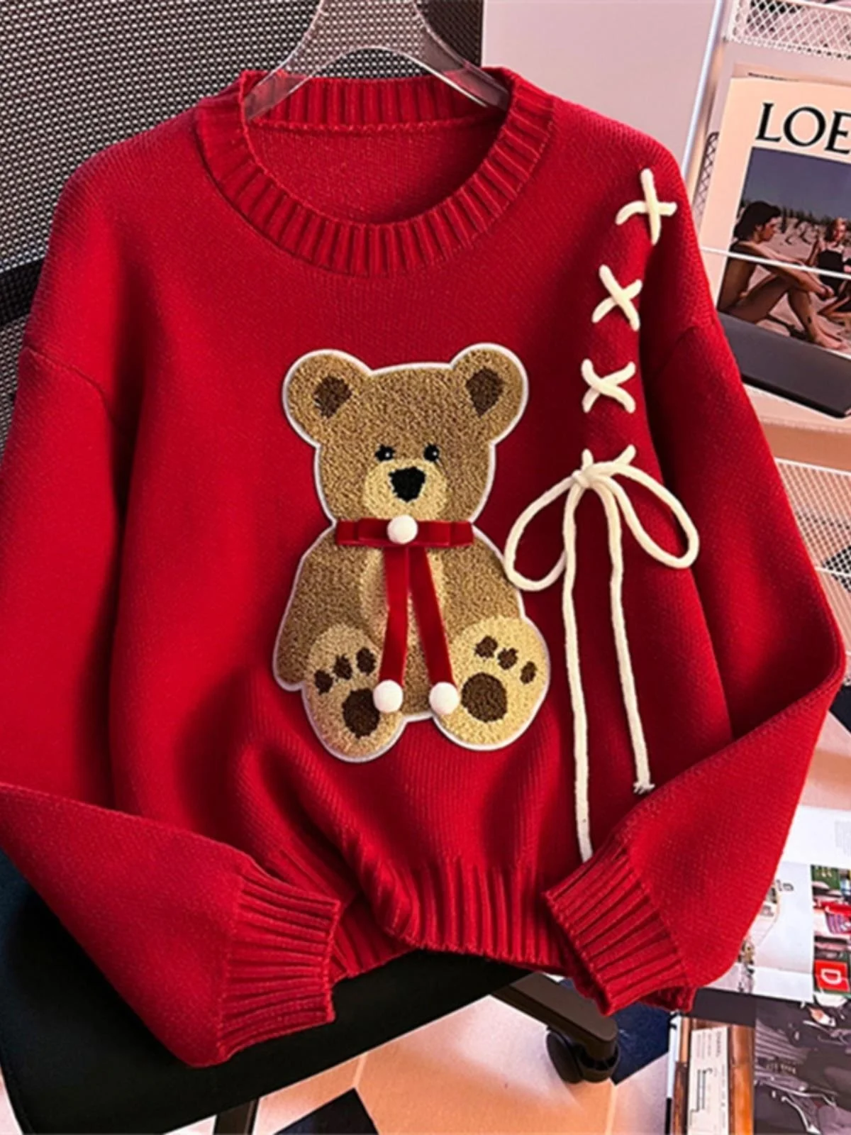 Sli Embroidered Bear Knitwear Red Sweater for Women New Year's Faionable Autumn Winter Season round Ne Long Sve Top
Sli Embroidered Bear Knitwear Red Sweater for Women New Year's Faionable Autumn Winter Season round Ne Long Sve Top