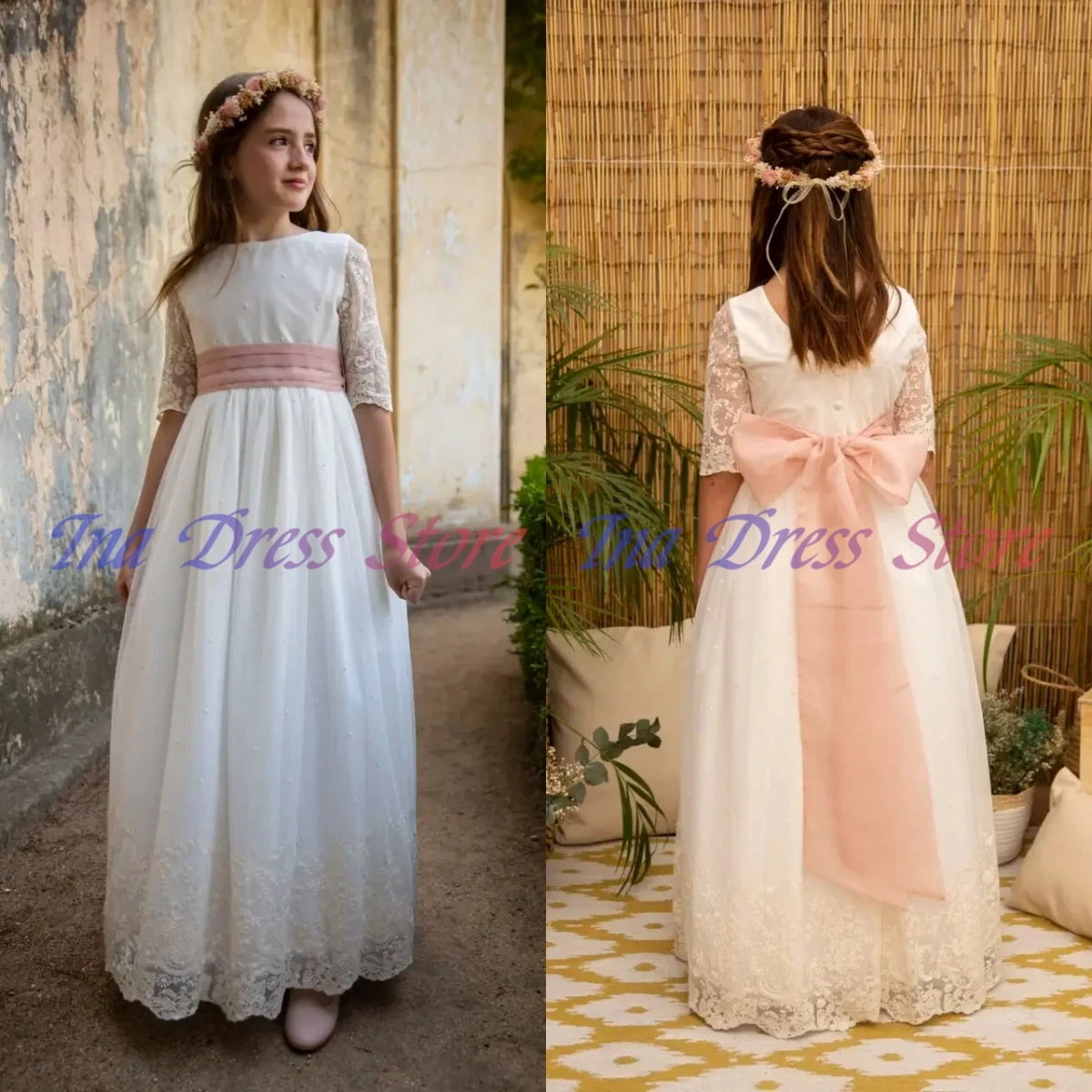 Holy Baptism First Communion Dress White Lace Flower Girl Dress Bow Sash Tulle For Kids Wedding Party Birthday Party Dresses
Holy Baptism First Communion Dress White Lace Flower Girl Dress Bow Sash Tulle For Kids Wedding Party Birthday Party Dresses