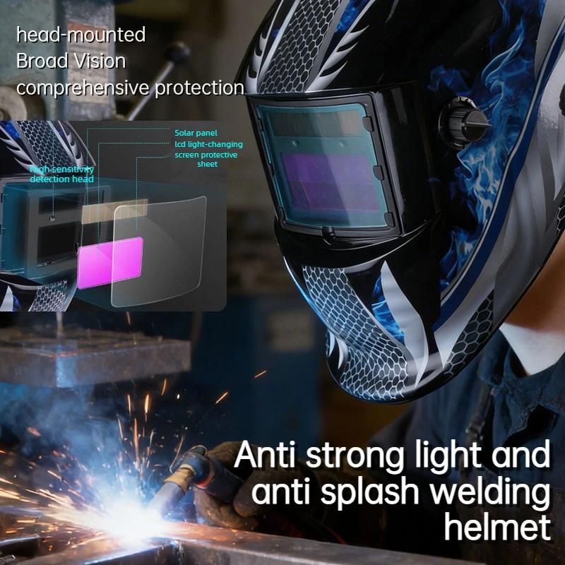 Сварочная маска с автоматическим затемнением на солнечной энергии, для больших рабочих площадок, с защитой от яркого света и брызг, крепится на голову.
Сварочная маска с автоматическим затемнением на солнечной энергии, для больших рабочих площадок, с защитой от яркого света и брызг, крепится на голову.