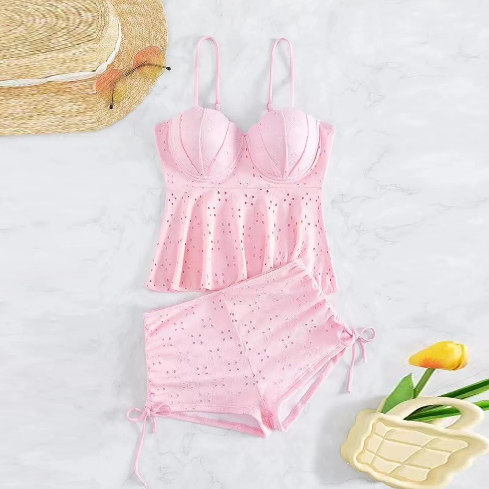 Ladies' Vintage Basic Solid Color Soft Cutout Hard Wrap Sexy Minimalsit Bikini Two Piece Suit Casimole With Chest Pad And Shorts
Ladies' Vintage Basic Solid Color Soft Cutout Hard Wrap Sexy Minimalsit Bikini Two Piece Suit Casimole With Chest Pad And Shorts