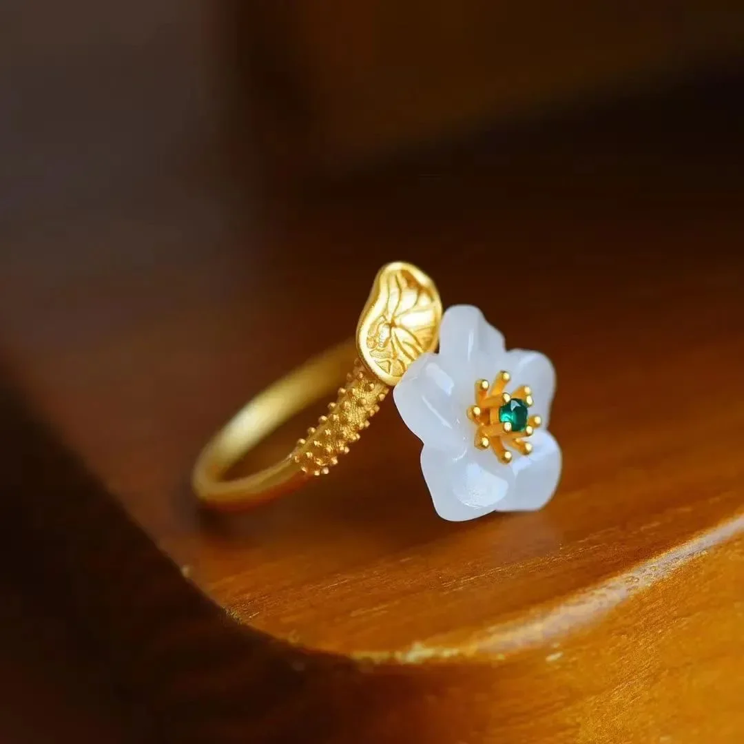 925 Silver White Hetian Jade Flower Adjustable Ring Jewelry Zircon Charm Gifts Crystal Amulet Men Women Chalcedony Fashion
925 Silver White Hetian Jade Flower Adjustable Ring Jewelry Zircon Charm Gifts Crystal Amulet Men Women Chalcedony Fashion