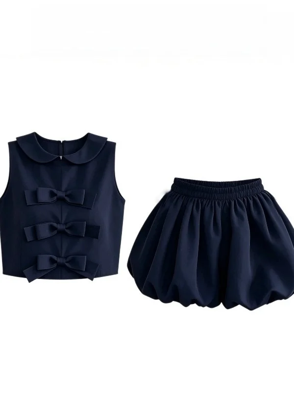 Summer 2026 Fashionable Knot Sleeveless round Neck Top And Short Skirt Set Slimming Gentle Breeze Versatile High Waist
Summer 2026 Fashionable Knot Sleeveless round Neck Top And Short Skirt Set Slimming Gentle Breeze Versatile High Waist