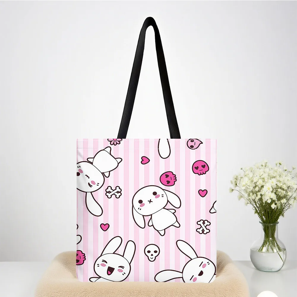 Gothic Bunny Pink Stripe Large Capacity Canvas Shoulder Bag Dual Side Print Black Tote Bag Daily Shopping Bag Fashion Handbag
Gothic Bunny Pink Stripe Large Capacity Canvas Shoulder Bag Dual Side Print Black Tote Bag Daily Shopping Bag Fashion Handbag