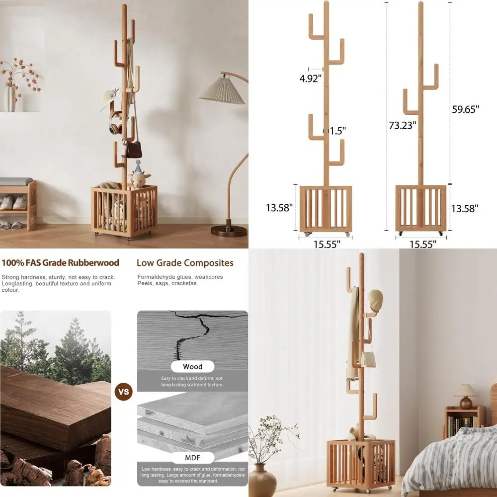 Solid Wood 6-Hook Coat Rack for Living Room and Entryway - Natural Finish, Ideal Storage Solution
Solid Wood 6-Hook Coat Rack for Living Room and Entryway - Natural Finish, Ideal Storage Solution