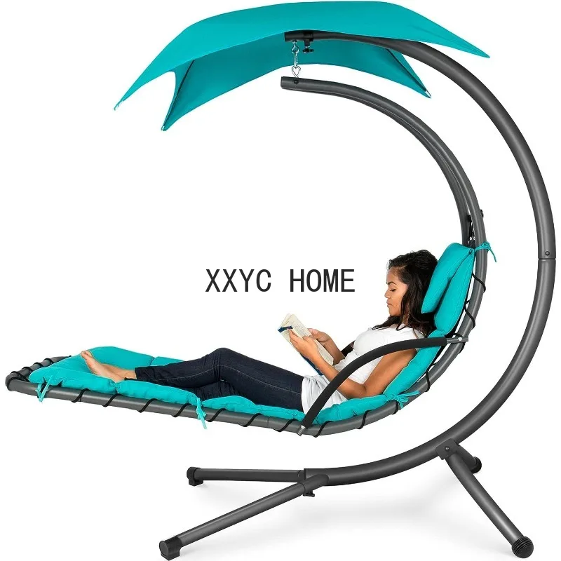 Outdoor Hanging Curved Steel Chaise Lounge Swing w/Built-in Pillow and Removable Canopy - Black
Outdoor Hanging Curved Steel Chaise Lounge Swing w/Built-in Pillow and Removable Canopy - Black