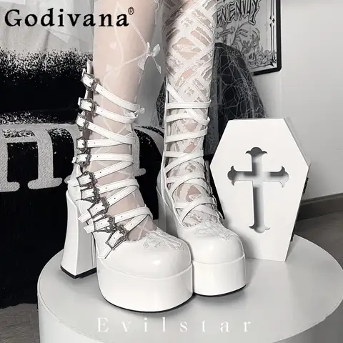 Y2k Subculture Japanese Original Lolita Platform High Heels Goth Punk Platform Thick Heels Dark Loli Sweet Cool Girl Single Shoe