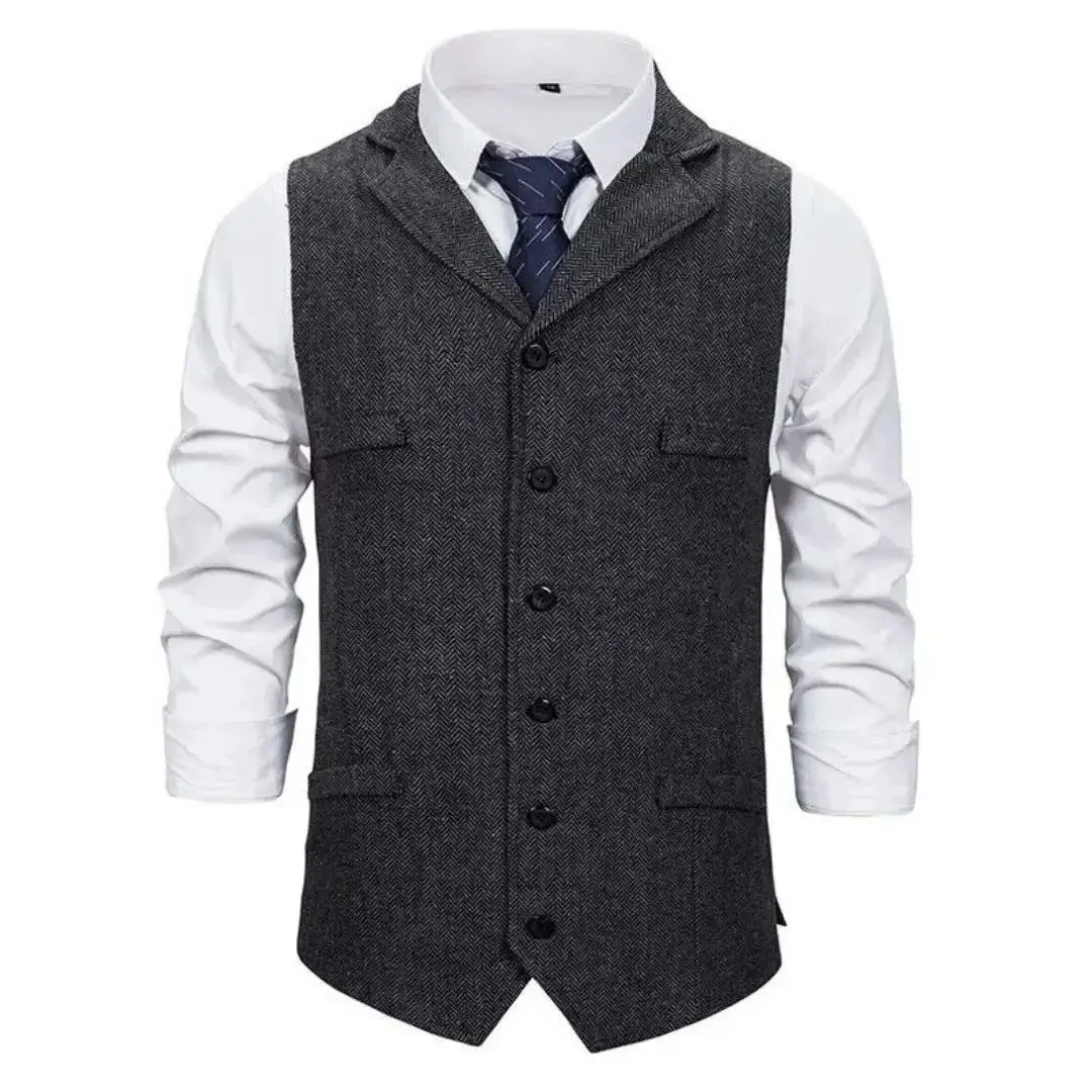 Men Vest Black Herringbone Single Button With Lapel Waistcoat For Wedding Banquet Business Office Work Casual Men Suit Vest
Men Vest Black Herringbone Single Button With Lapel Waistcoat For Wedding Banquet Business Office Work Casual Men Suit Vest