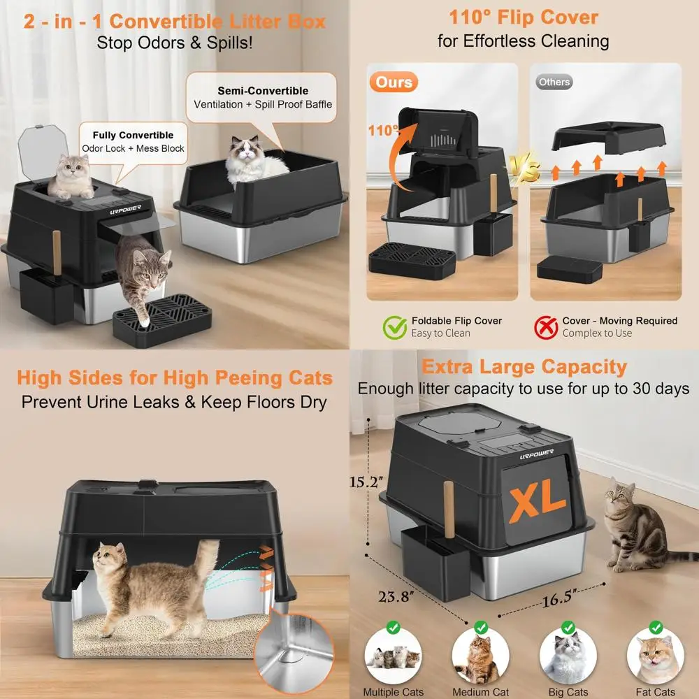 Extra Large 110° Flip-Top Stainless Steel Litter Box with Lid, Odor Control, Easy Clean, High Sides & Scoop
Extra Large 110° Flip-Top Stainless Steel Litter Box with Lid, Odor Control, Easy Clean, High Sides & Scoop