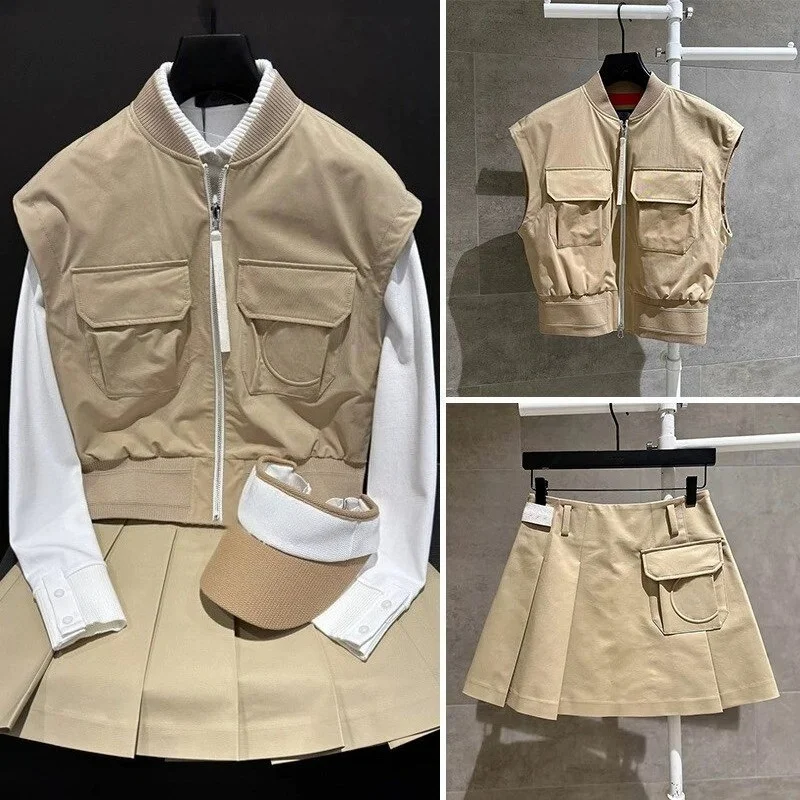 2026 New Women's Golf 2-Piece Set Loose Vest Pockets Stand Collar for Course Pleated Skort with Shorts Breathable Activewear Set
2026 New Women's Golf 2-Piece Set Loose Vest Pockets Stand Collar for Course Pleated Skort with Shorts Breathable Activewear Set
