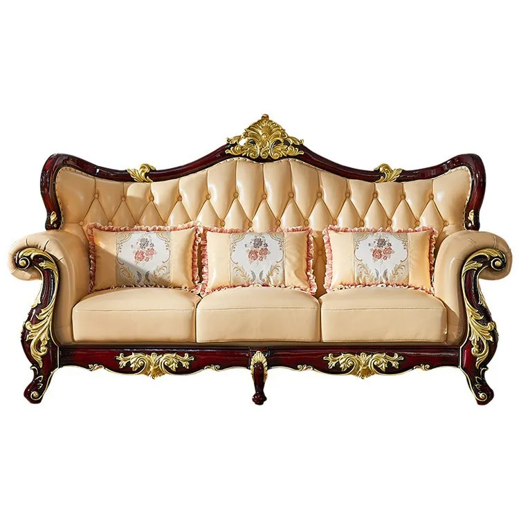 European-style top-grain cowhide 1+2+3 solid wood sofa, red sandalwood color large villa living room furniture combo
European-style top-grain cowhide 1+2+3 solid wood sofa, red sandalwood color large villa living room furniture combo
