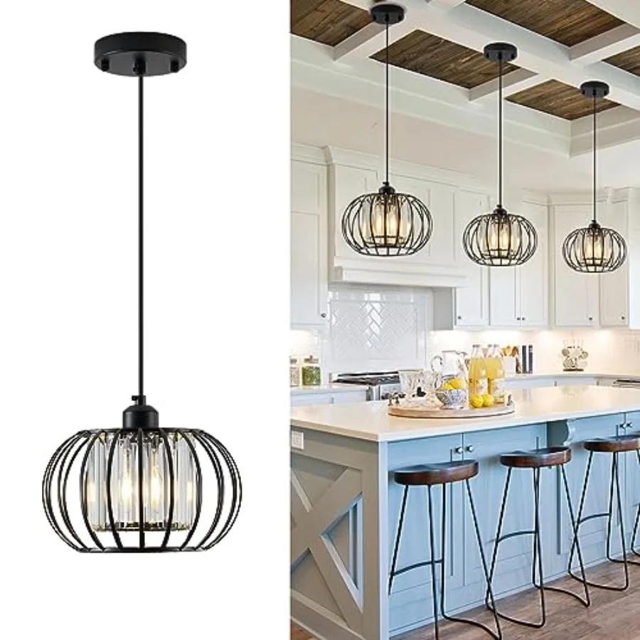 Pendant Light Fixture, Farmhouse Hanging Lights with Crystal, Adjustable Mini Kitchen Pendant Light, Modern Industrial Metal Wi
Pendant Light Fixture, Farmhouse Hanging Lights with Crystal, Adjustable Mini Kitchen Pendant Light, Modern Industrial Metal Wi